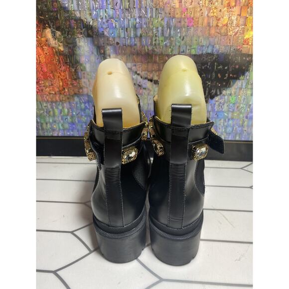 Gucci Trip Black Leather Crystal Embellished Ankle Chelsea Combat Boot EU 41in - Picture 7 of 16